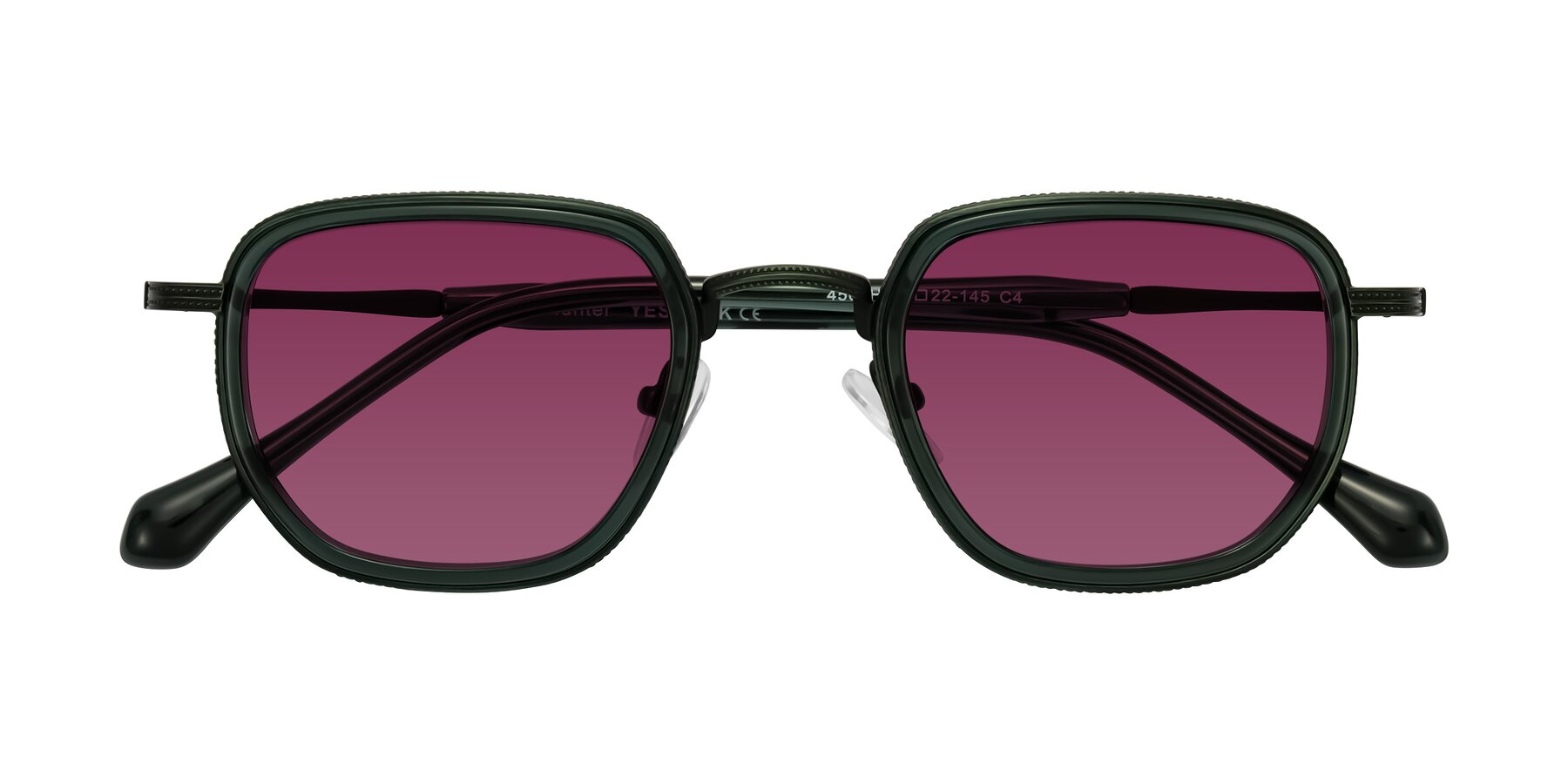 Folded Front of Hunter in Deep Forest Green with Wine Tinted Lenses
