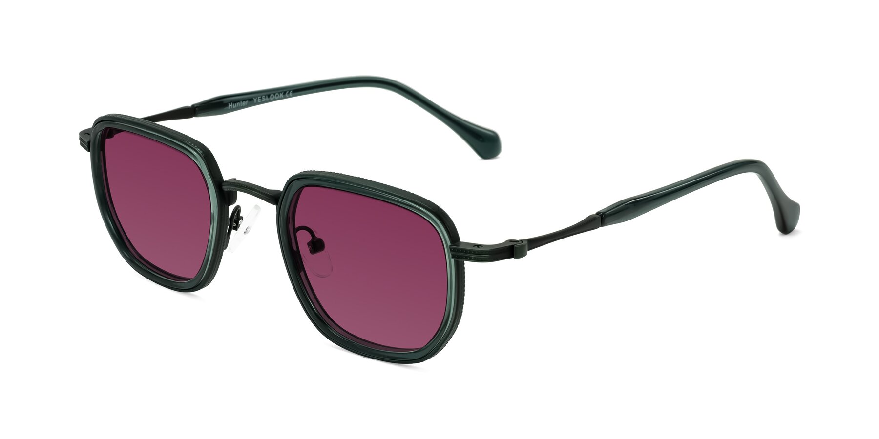 Angle of Hunter in Deep Forest Green with Wine Tinted Lenses