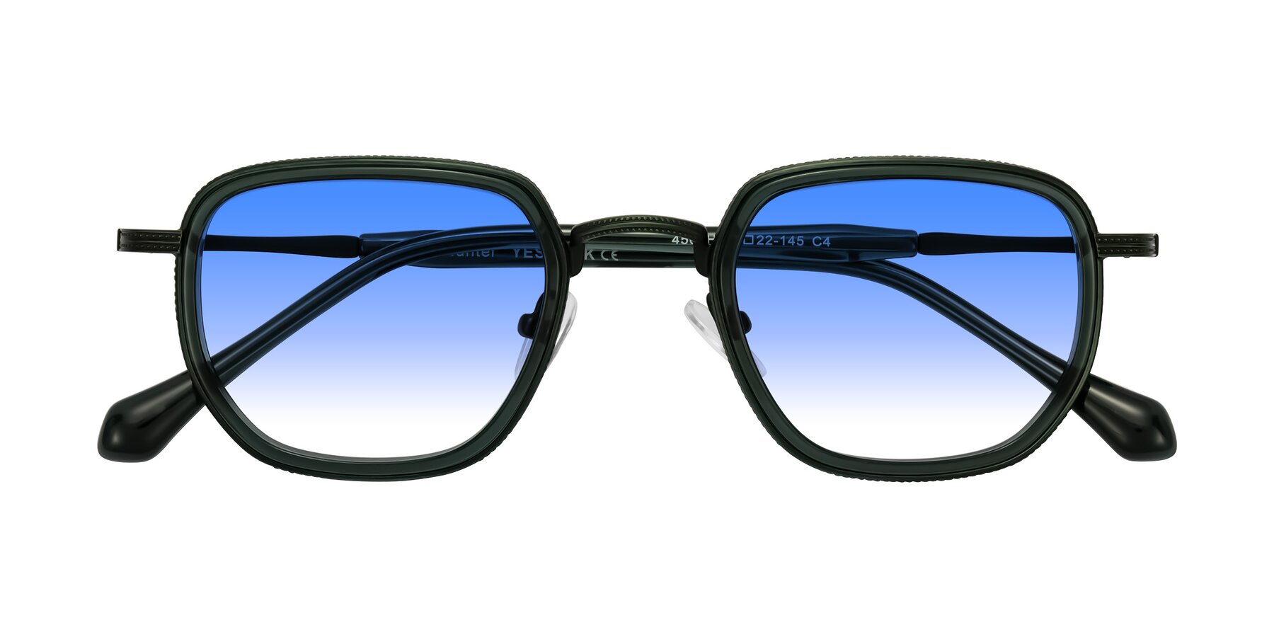 Folded Front of Hunter in Deep Forest Green with Blue Gradient Lenses