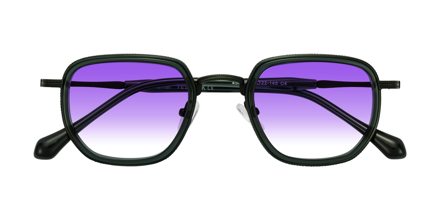 Folded Front of Hunter in Deep Forest Green with Purple Gradient Lenses