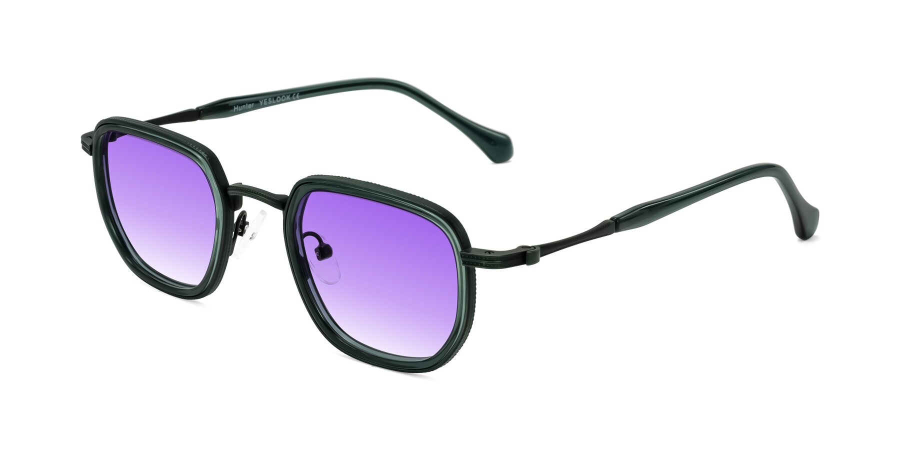 Angle of Hunter in Deep Forest Green with Purple Gradient Lenses