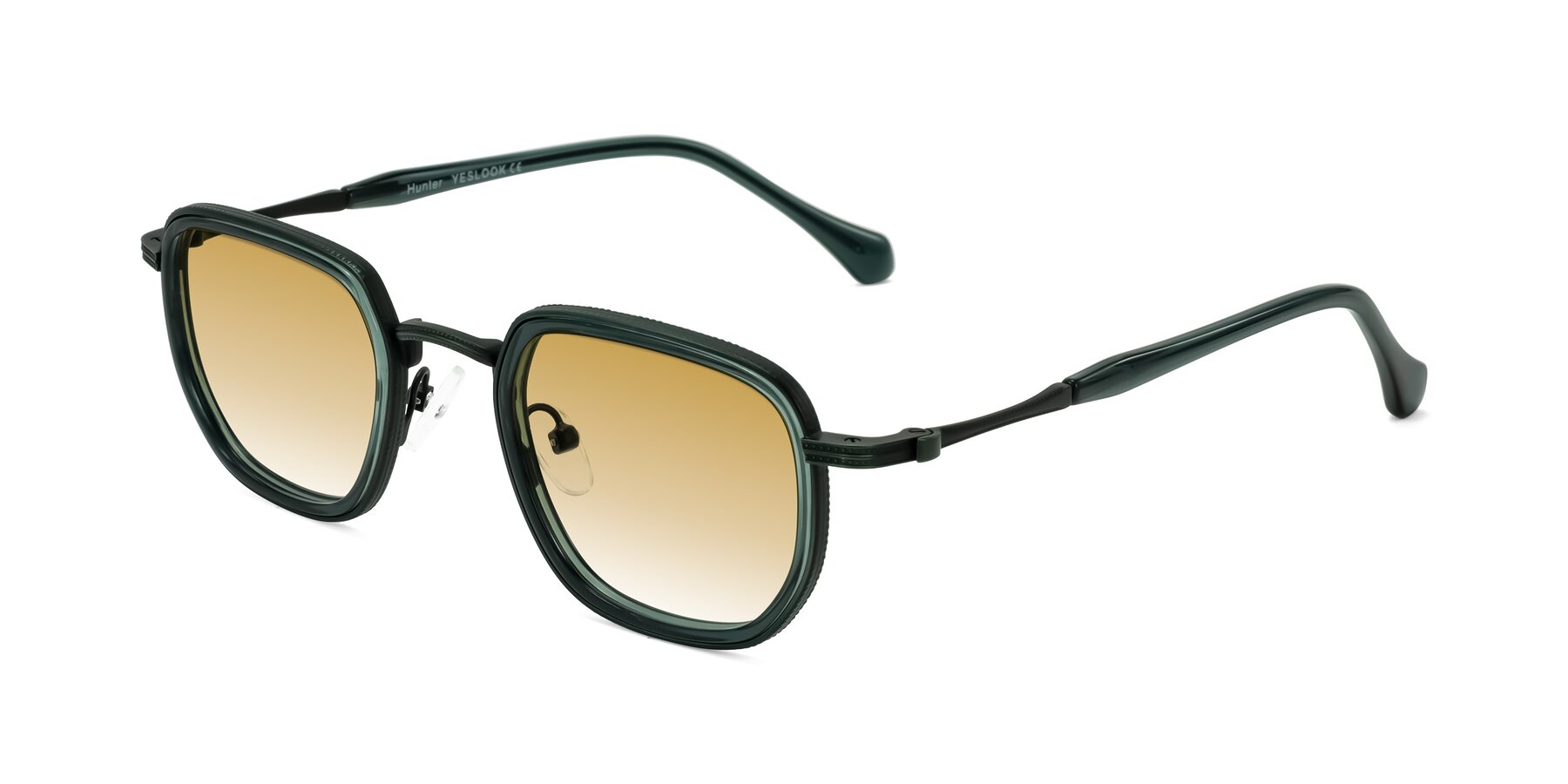 Angle of Hunter in Deep Forest Green with Champagne Gradient Lenses