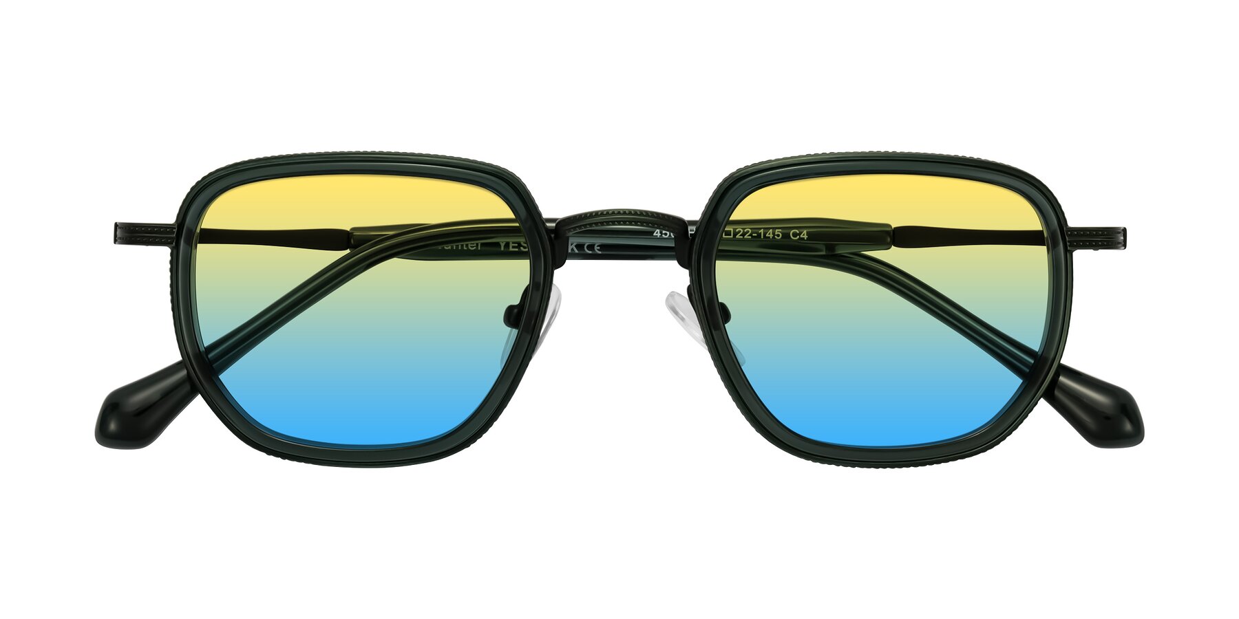 Folded Front of Hunter in Deep Forest Green with Yellow / Blue Gradient Lenses
