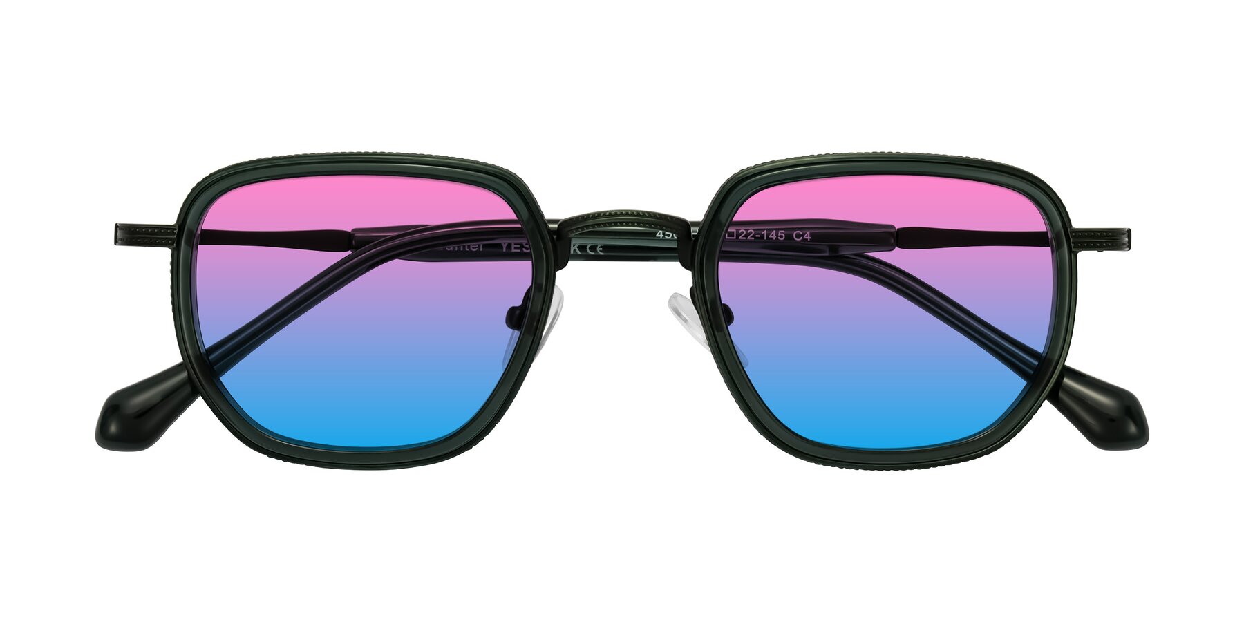 Folded Front of Hunter in Deep Forest Green with Pink / Blue Gradient Lenses