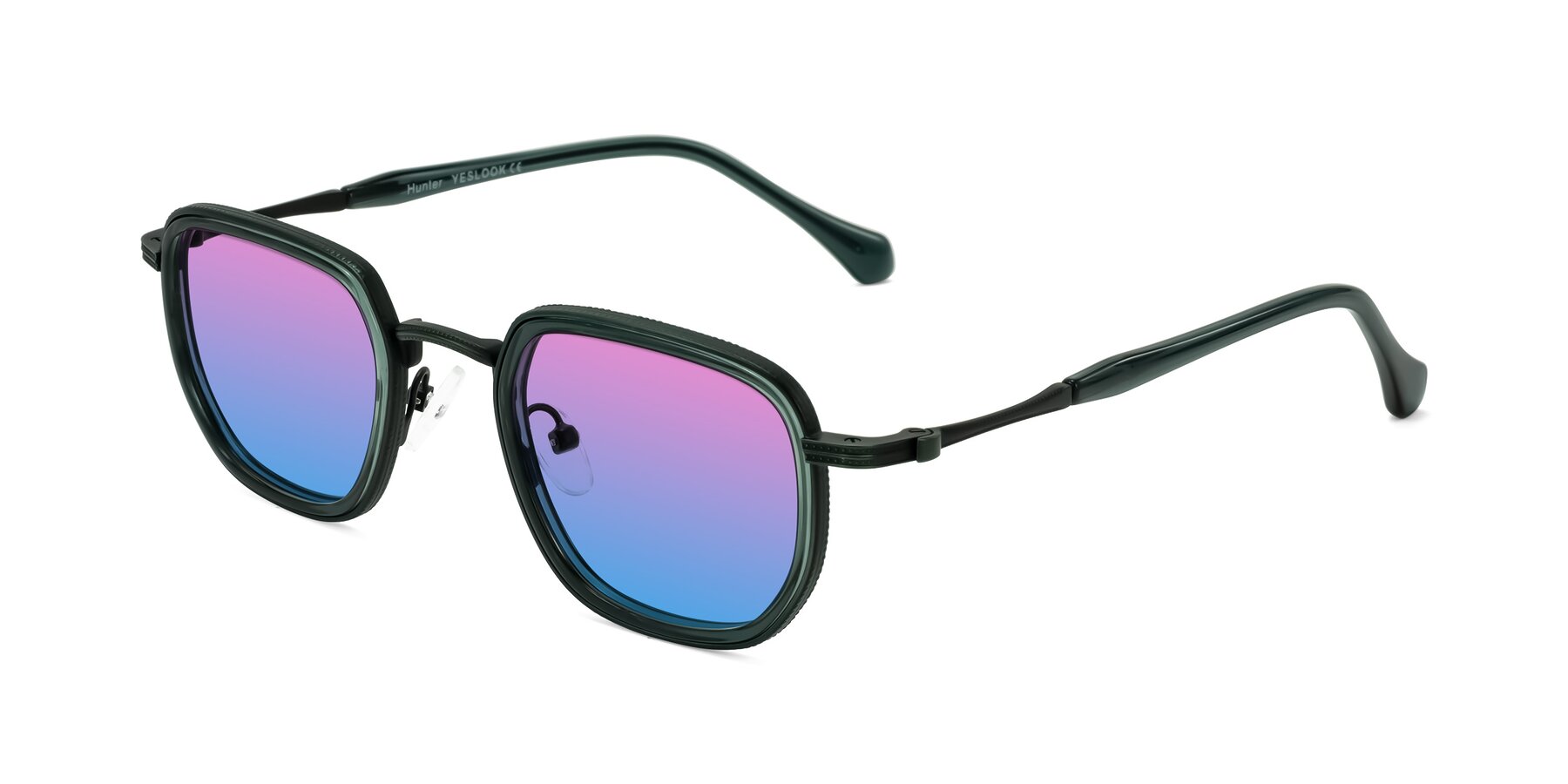 Angle of Hunter in Deep Forest Green with Pink / Blue Gradient Lenses