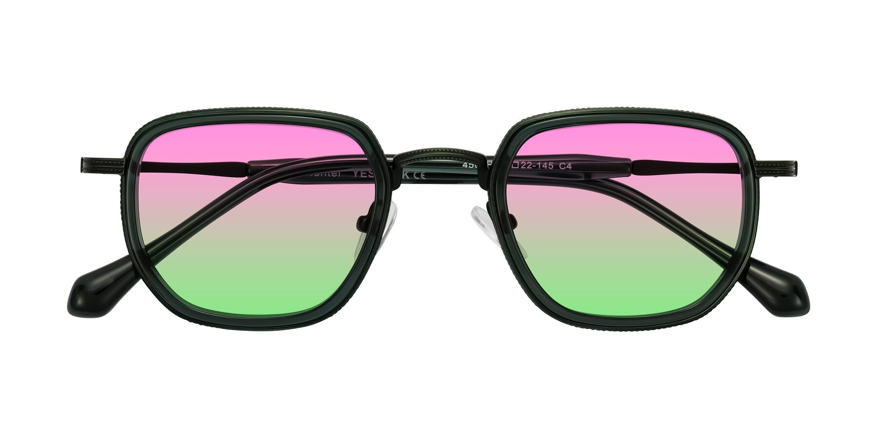 Folded Front of Hunter in Deep Forest Green with Pink / Green Gradient Lenses