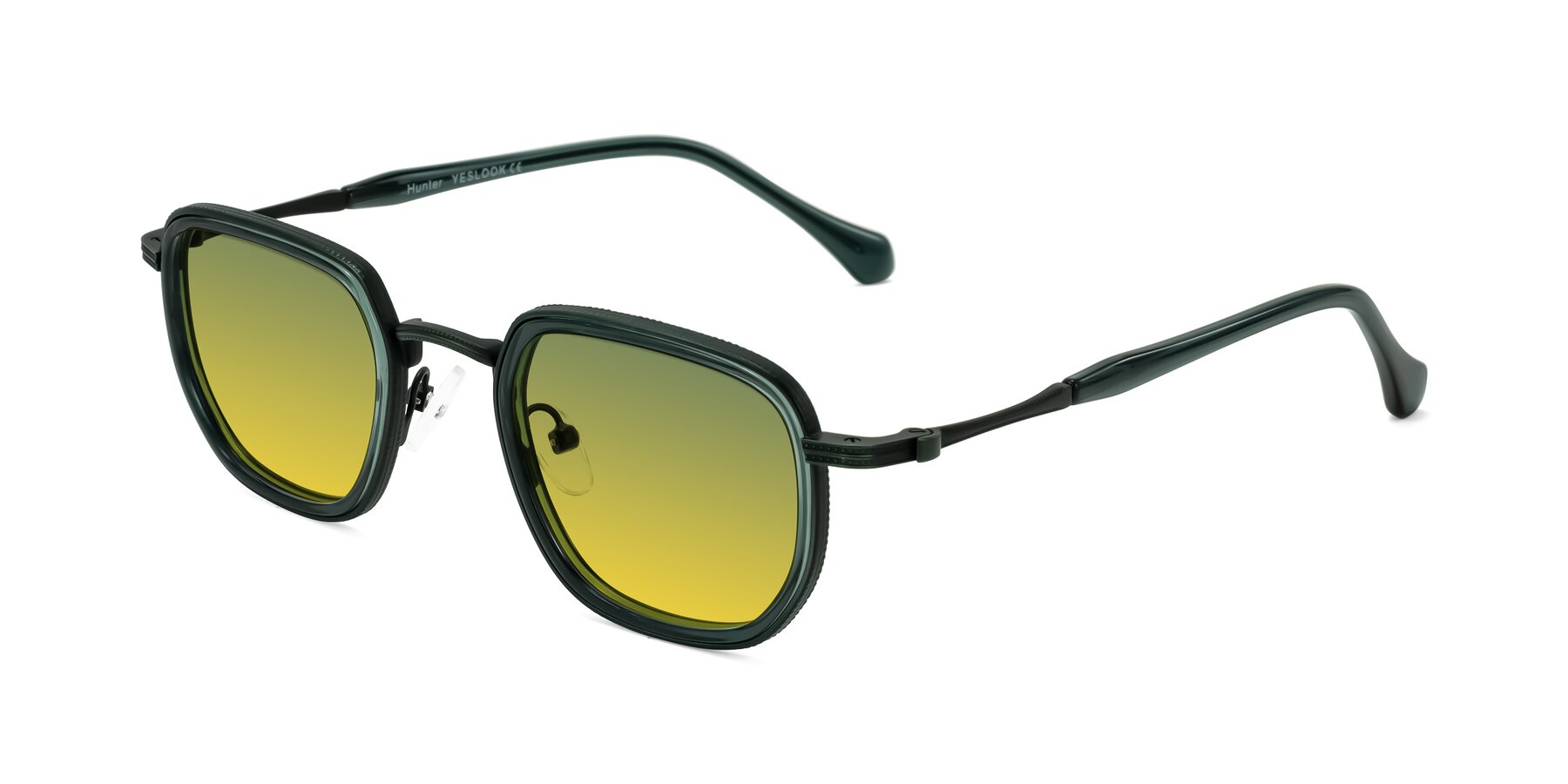 Angle of Hunter in Deep Forest Green with Green / Yellow Gradient Lenses