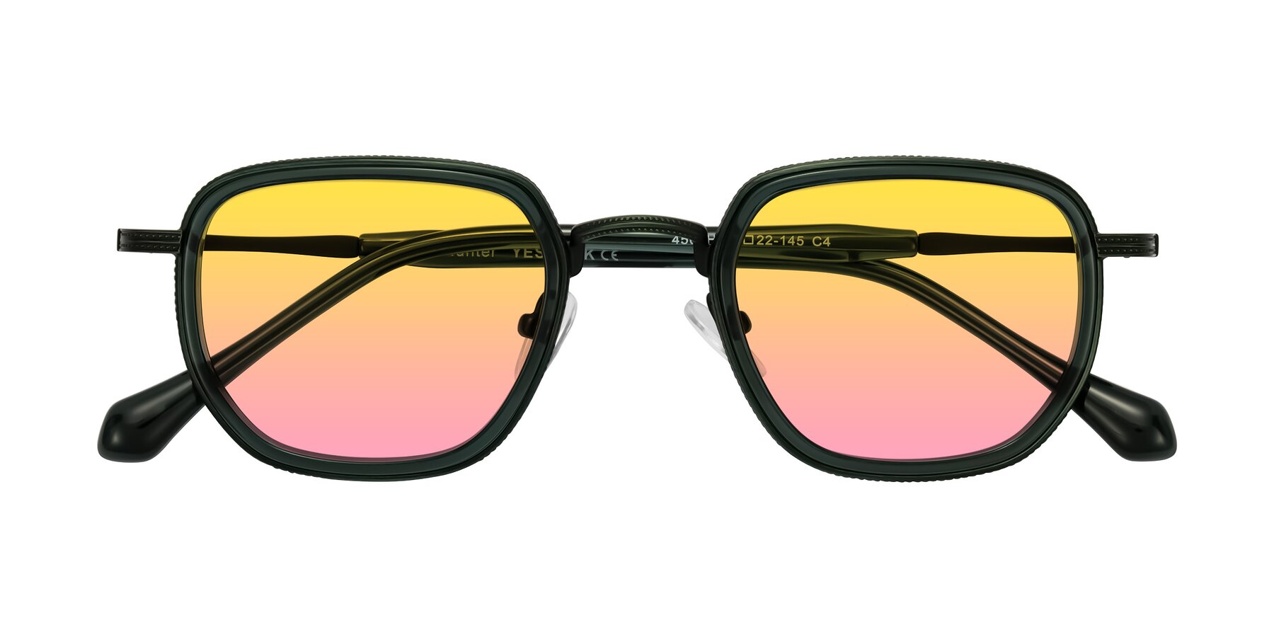 Folded Front of Hunter in Deep Forest Green with Yellow / Pink Gradient Lenses