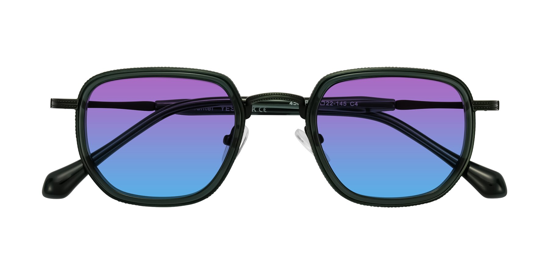 Folded Front of Hunter in Deep Forest Green with Purple / Blue Gradient Lenses