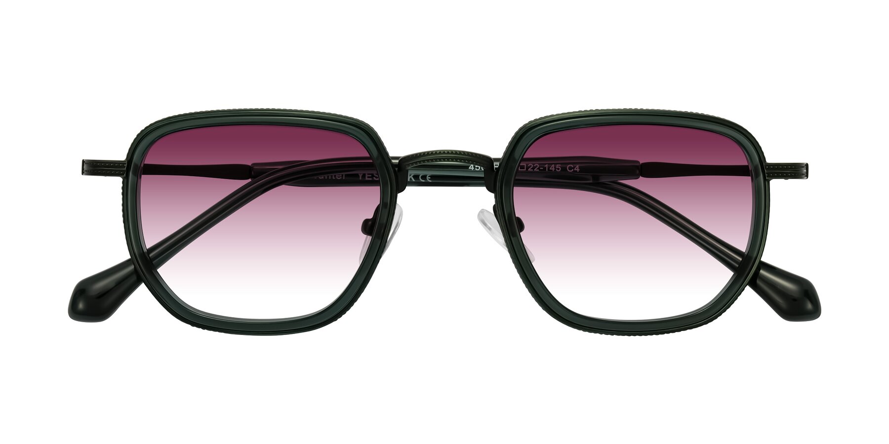 Folded Front of Hunter in Deep Forest Green with Wine Gradient Lenses