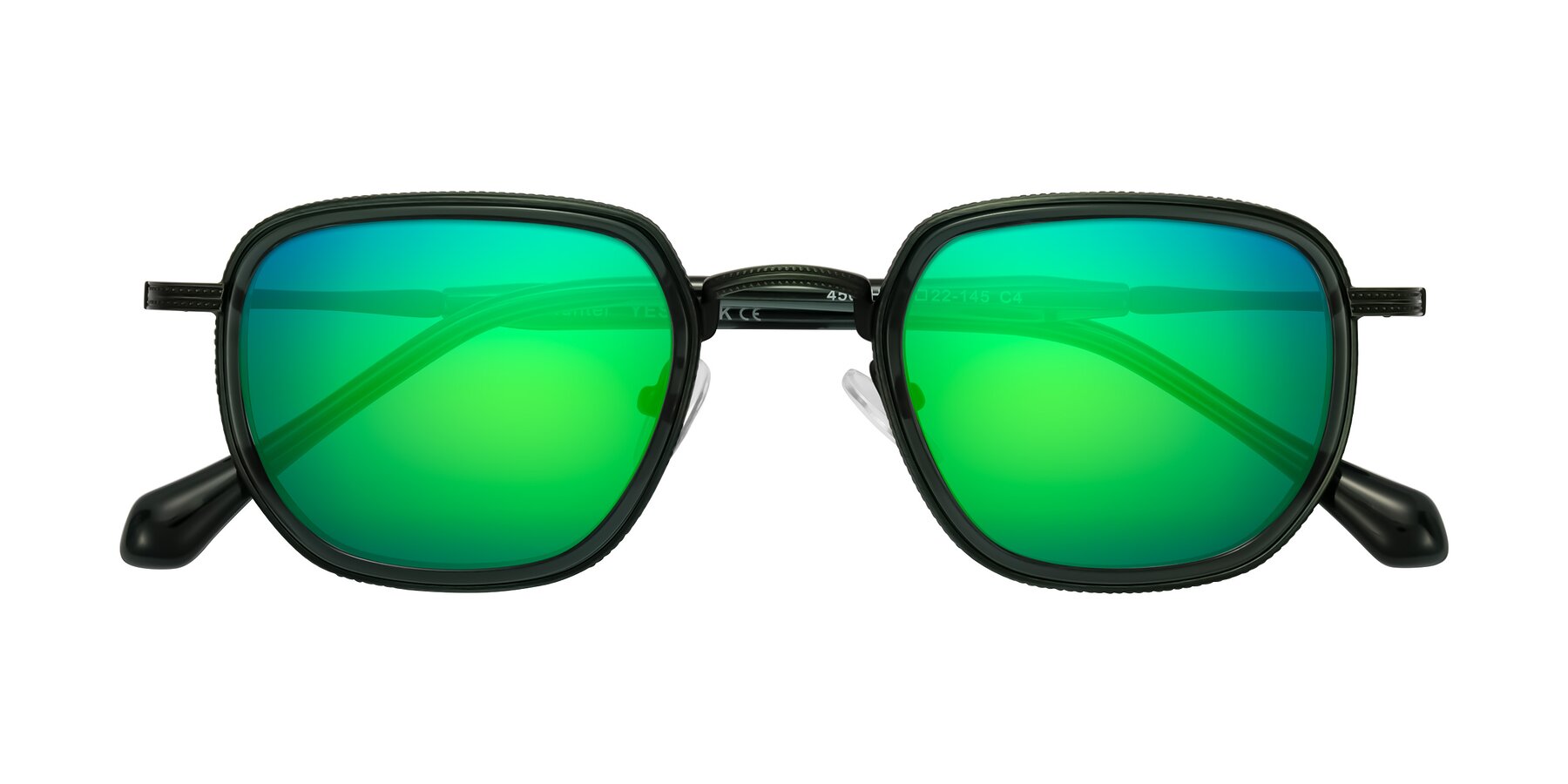 Folded Front of Hunter in Deep Forest Green with Green Mirrored Lenses