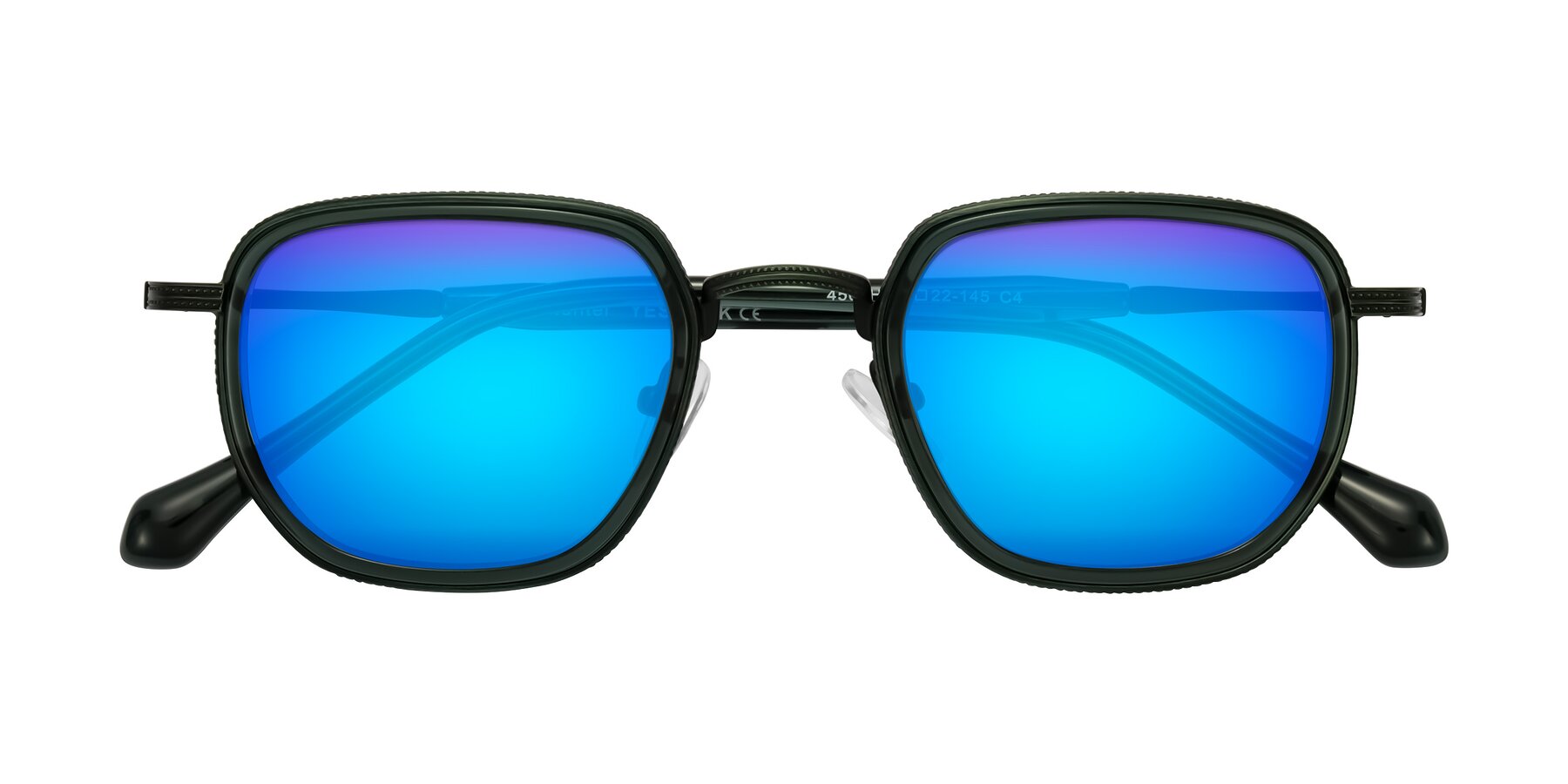 Folded Front of Hunter in Deep Forest Green with Blue Mirrored Lenses