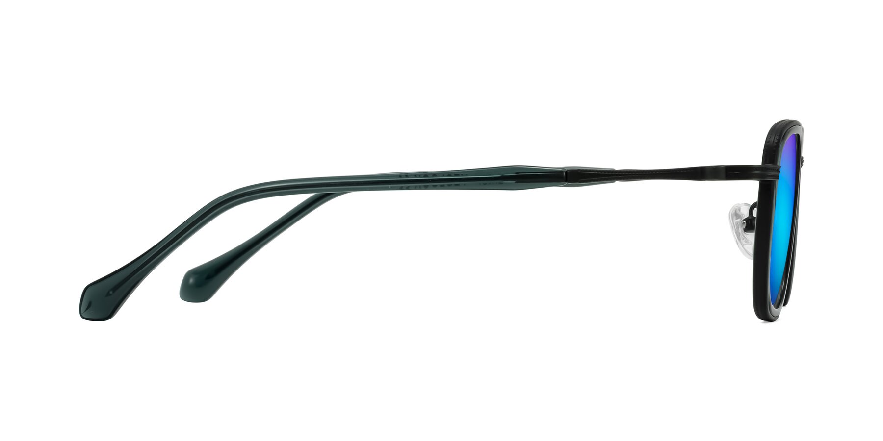 Side of Hunter in Deep Forest Green with Blue Mirrored Lenses