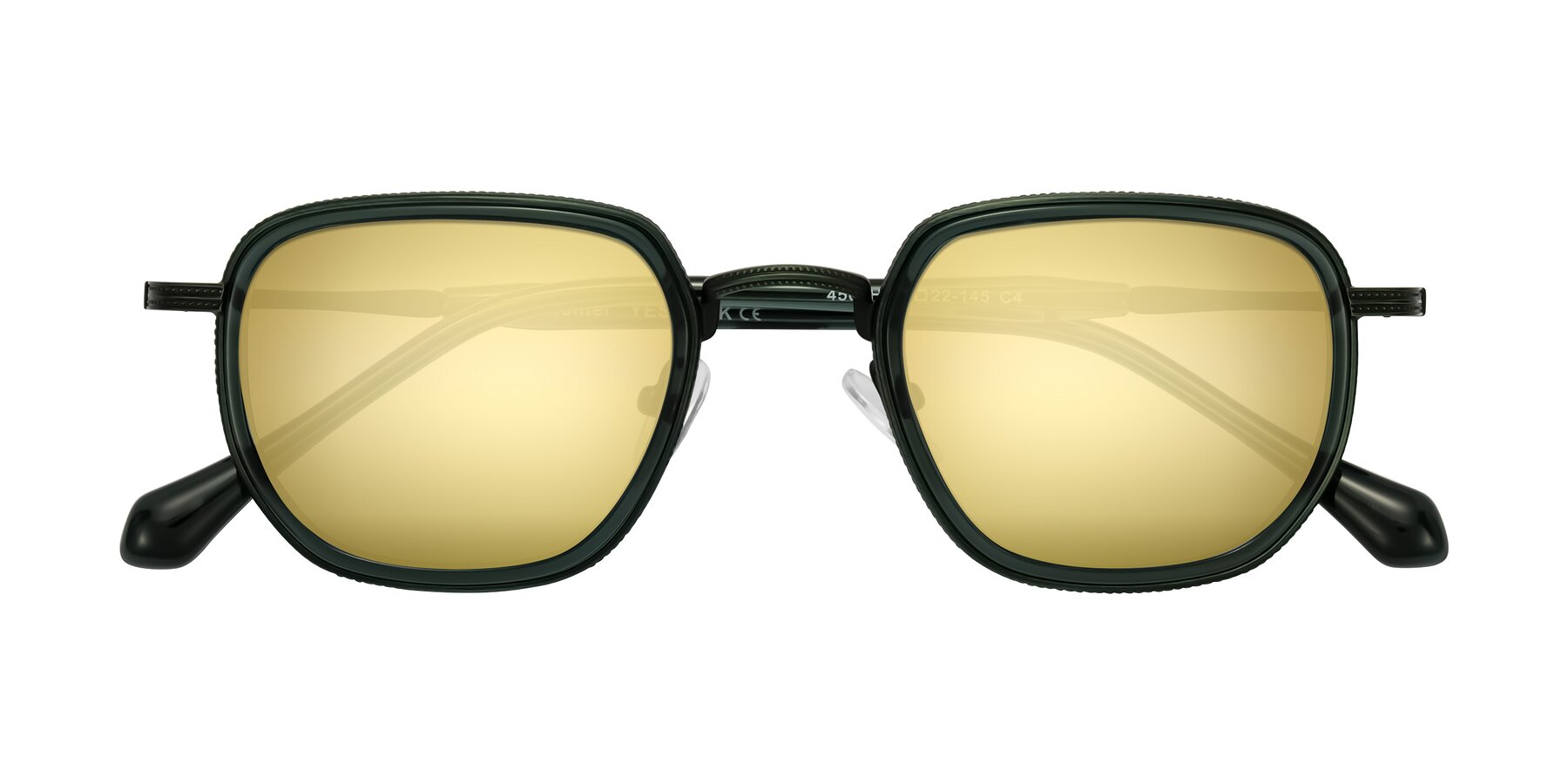 Folded Front of Hunter in Deep Forest Green with Gold Mirrored Lenses