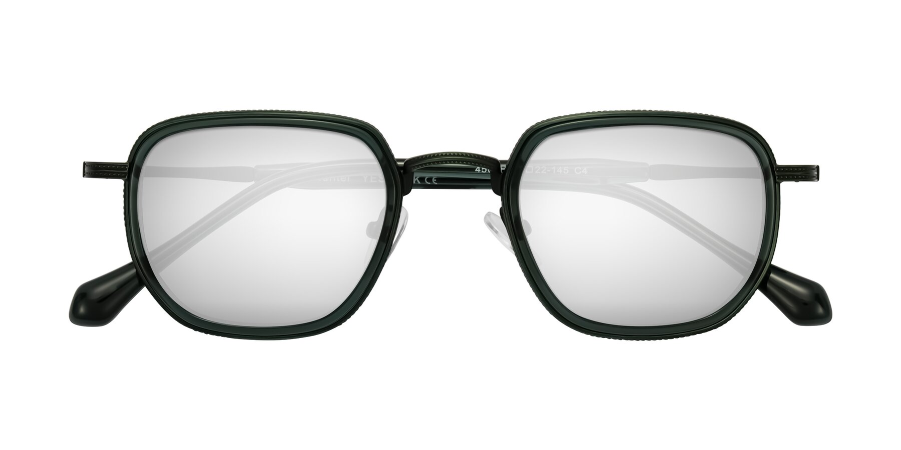 Folded Front of Hunter in Deep Forest Green with Silver Mirrored Lenses