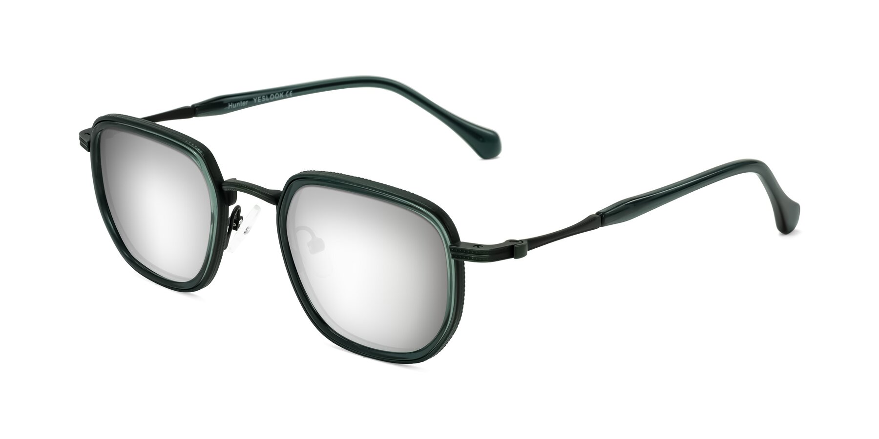 Angle of Hunter in Deep Forest Green with Silver Mirrored Lenses