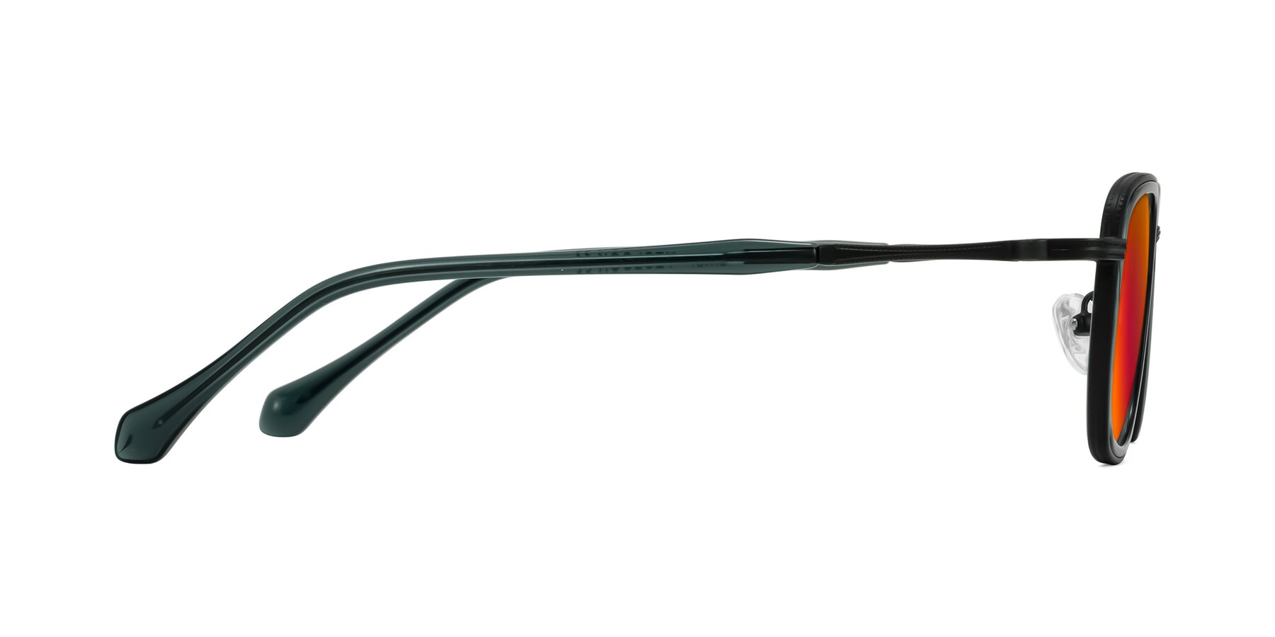 Side of Hunter in Deep Forest Green with Red Gold Mirrored Lenses