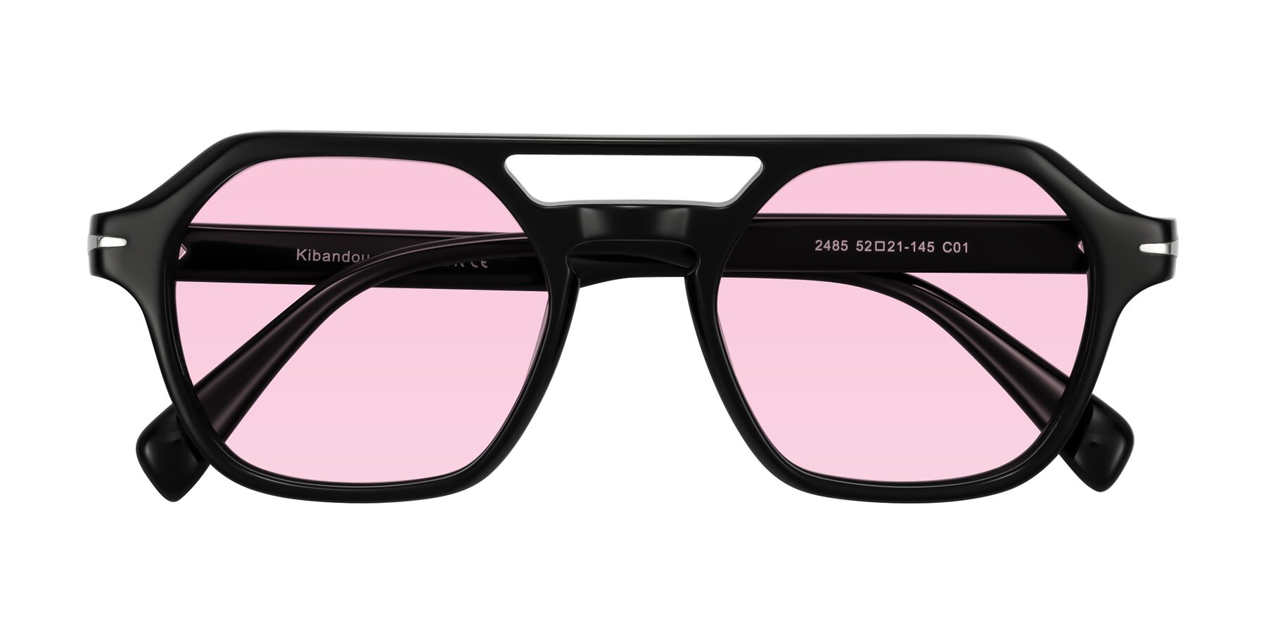 Folded Front of Kibandou in Black with Light Pink Tinted Lenses