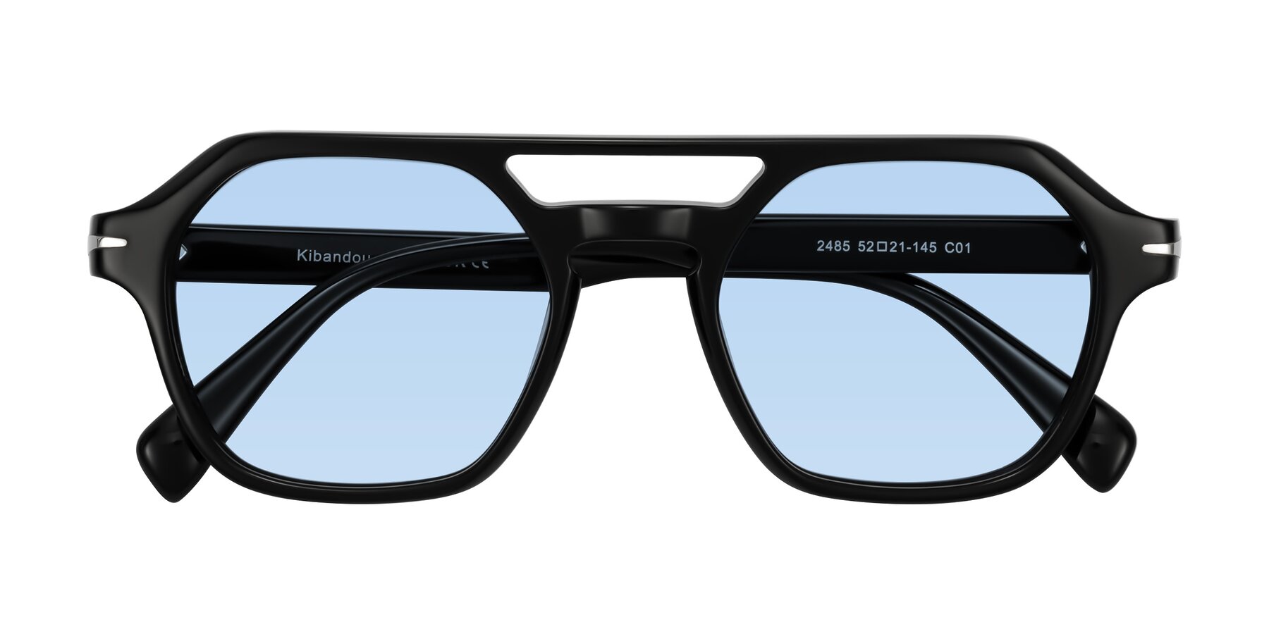 Folded Front of Kibandou in Black with Light Blue Tinted Lenses