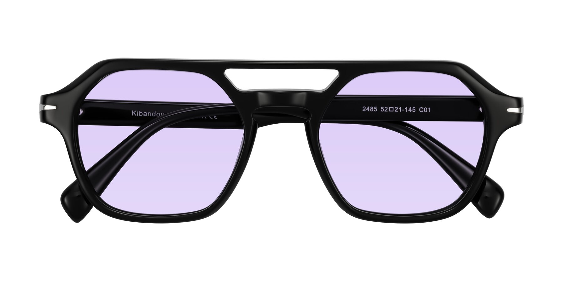 Folded Front of Kibandou in Black with Light Purple Tinted Lenses