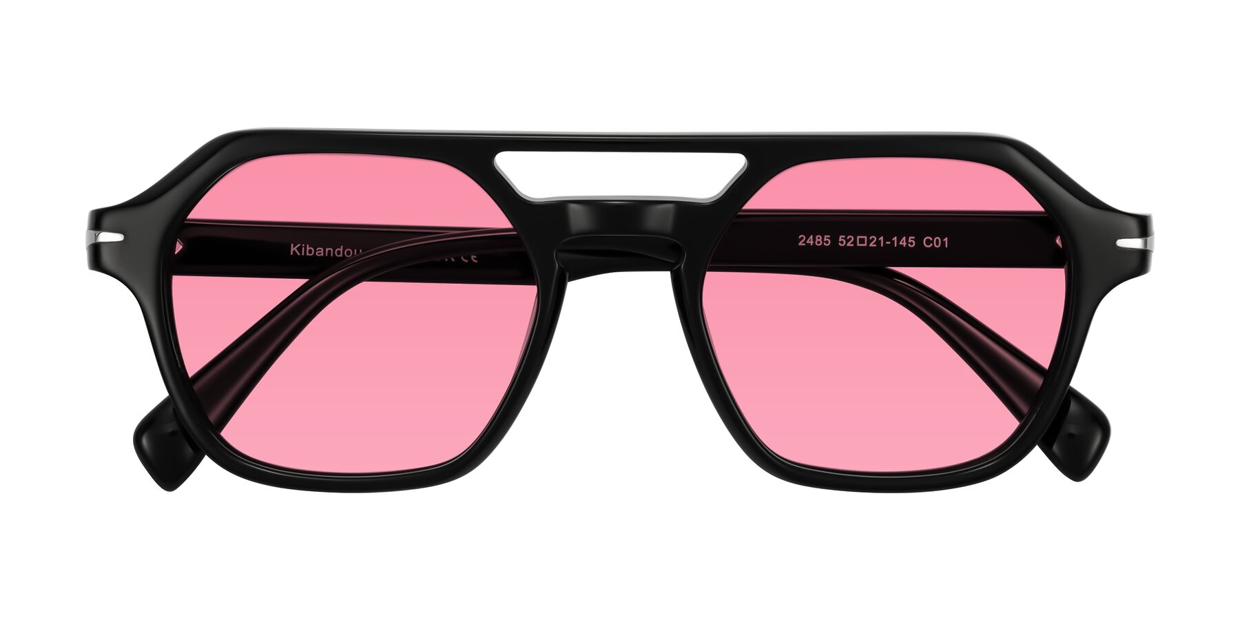 Folded Front of Kibandou in Black with Pink Tinted Lenses
