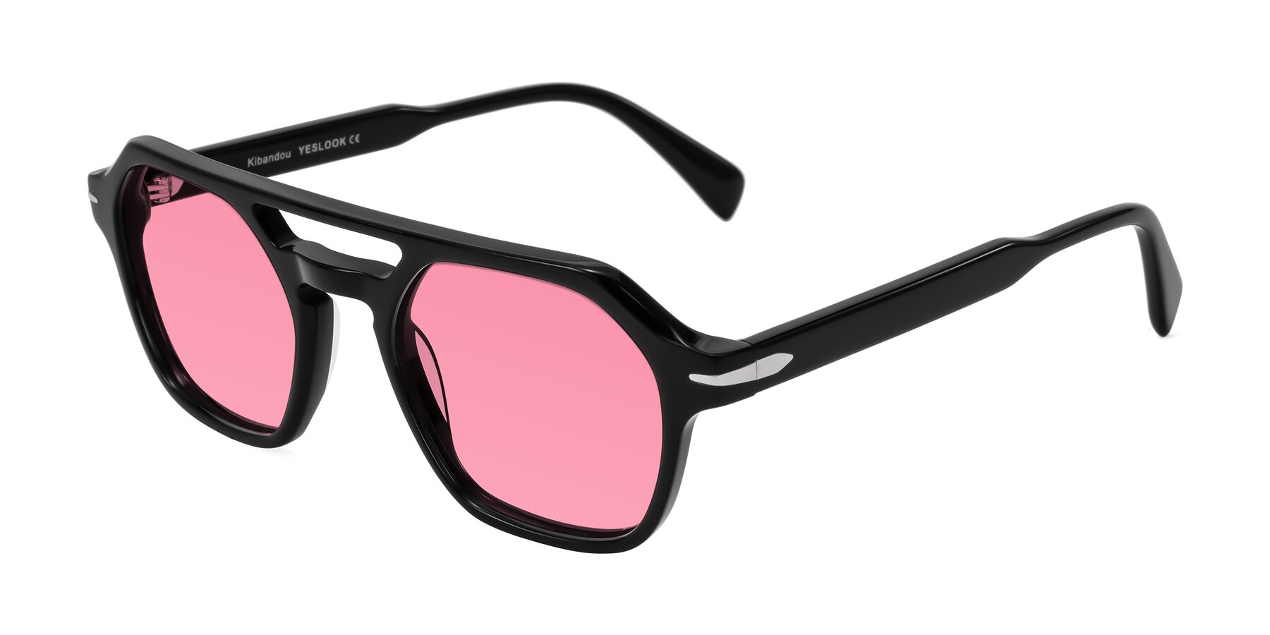 Angle of Kibandou in Black with Pink Tinted Lenses