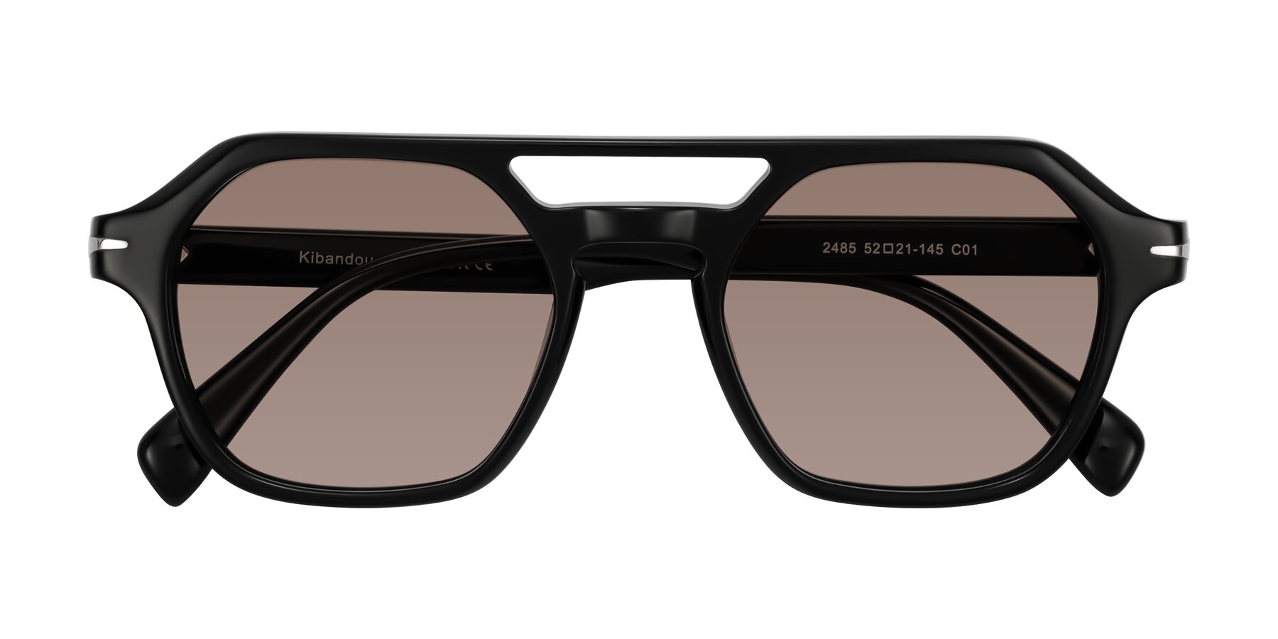 Folded Front of Kibandou in Black with Medium Brown Tinted Lenses