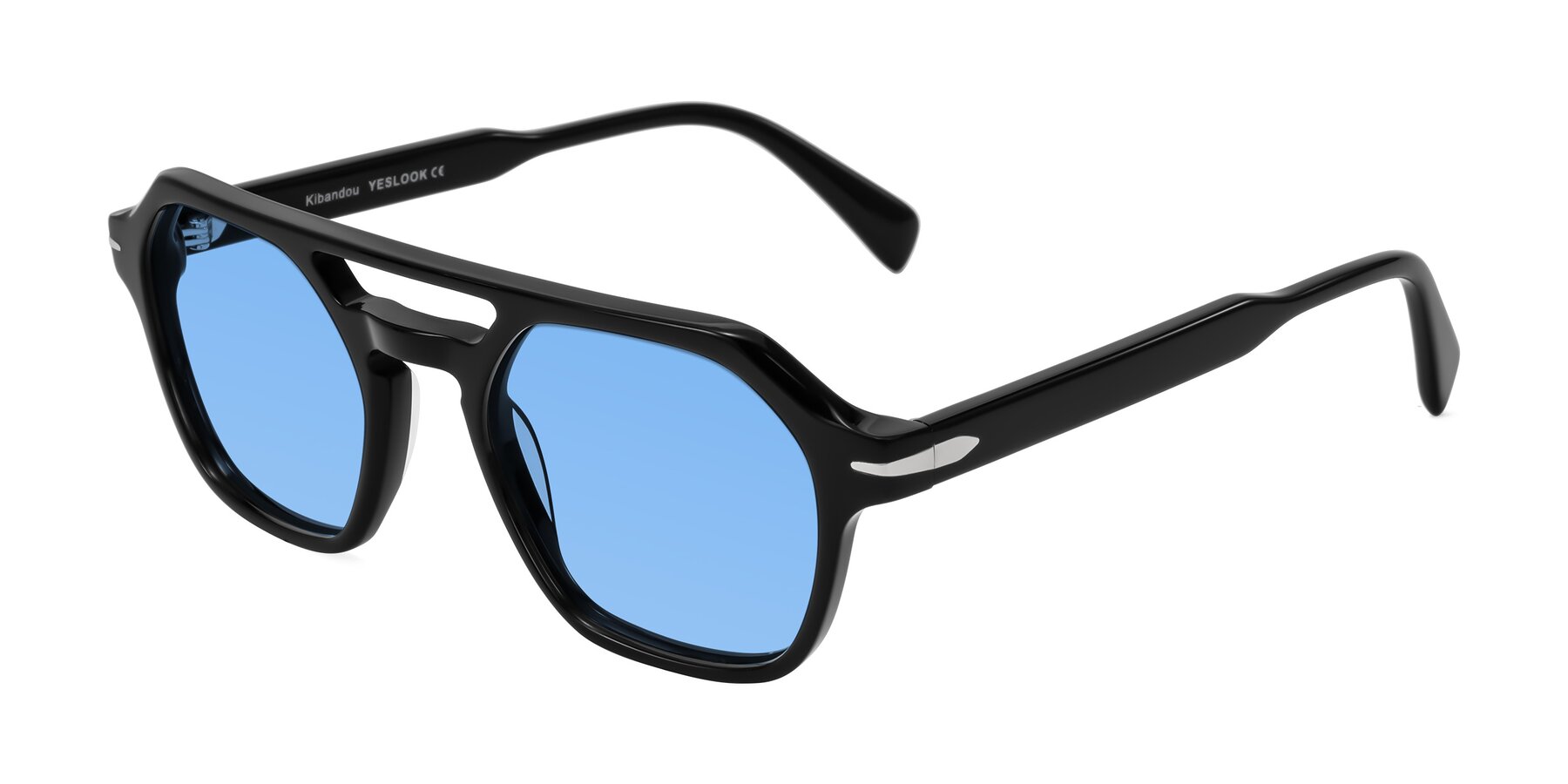 Angle of Kibandou in Black with Medium Blue Tinted Lenses