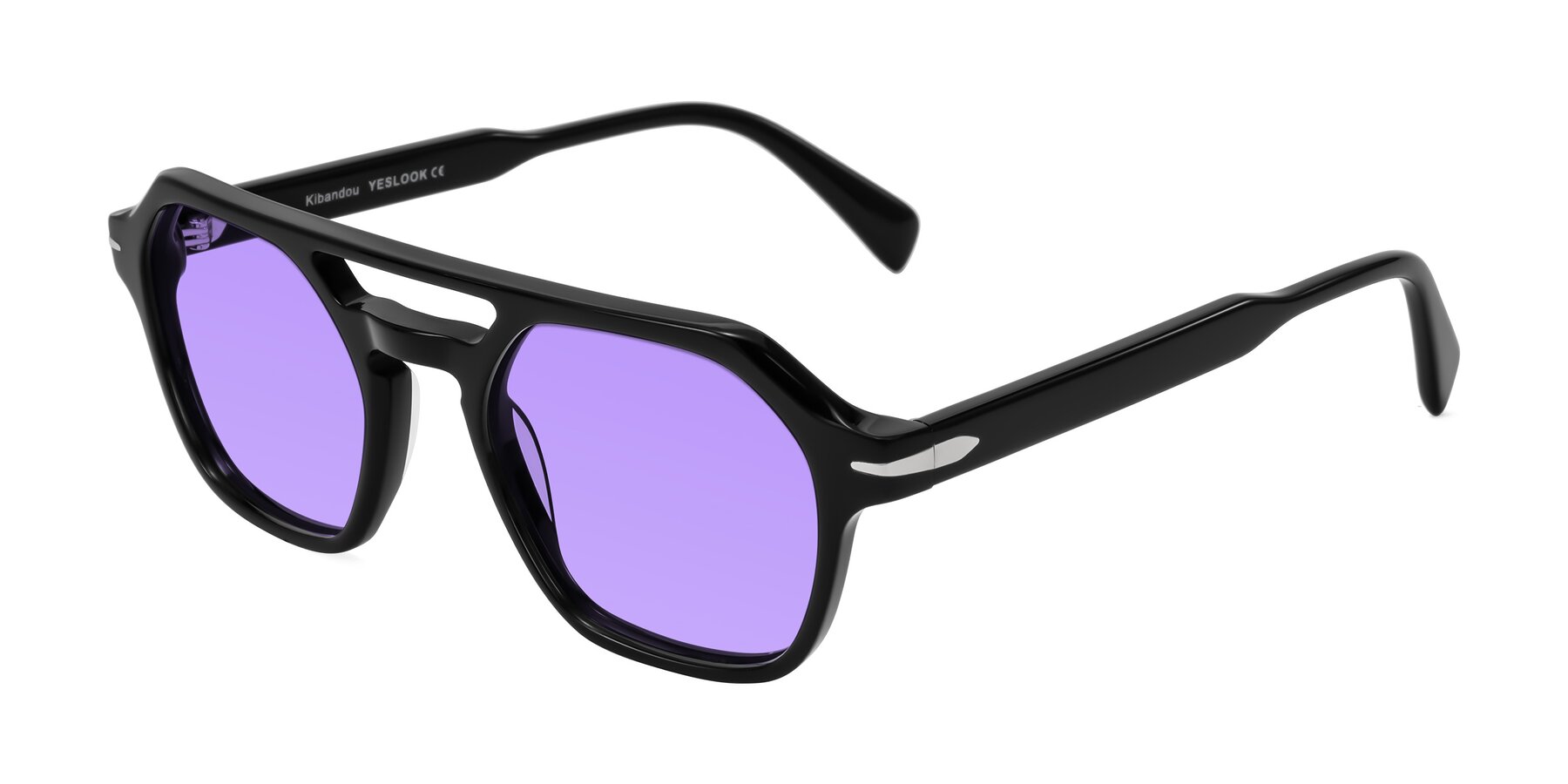 Angle of Kibandou in Black with Medium Purple Tinted Lenses