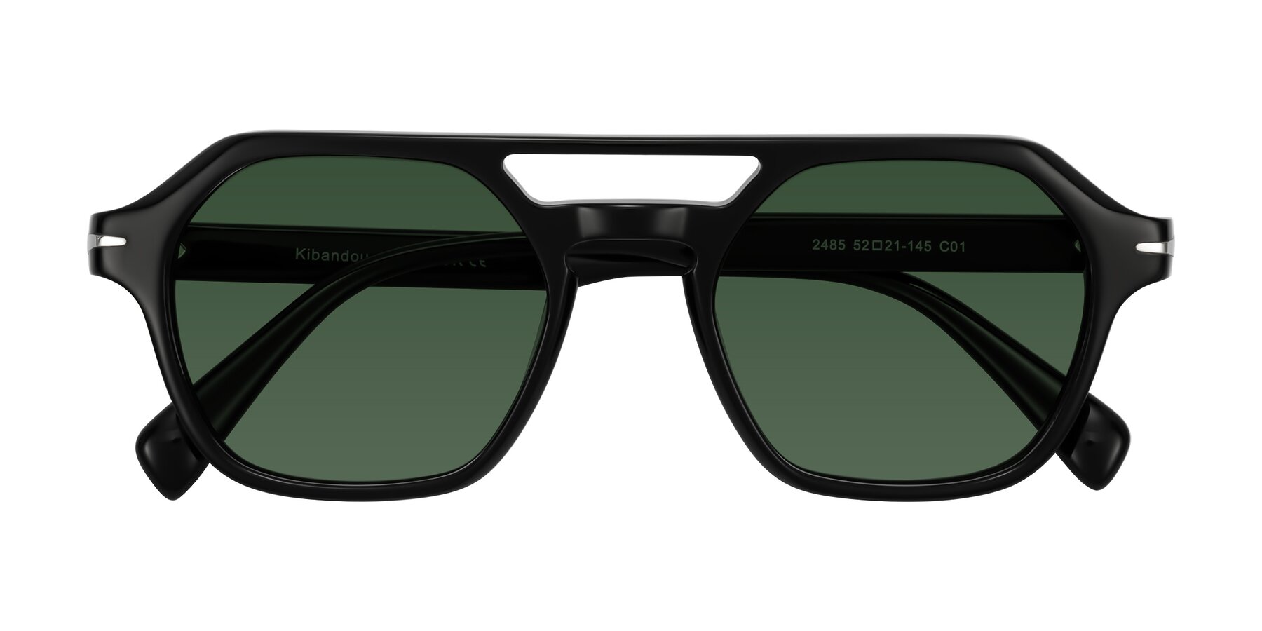 Folded Front of Kibandou in Black with Green Tinted Lenses