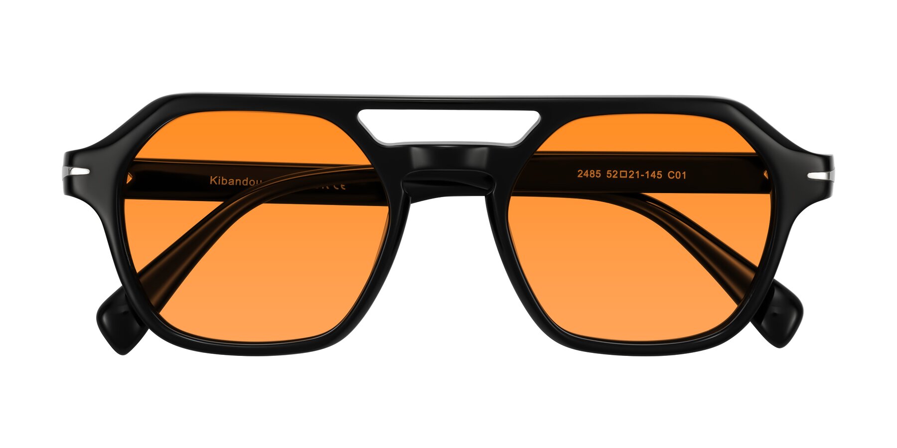 Folded Front of Kibandou in Black with Orange Tinted Lenses