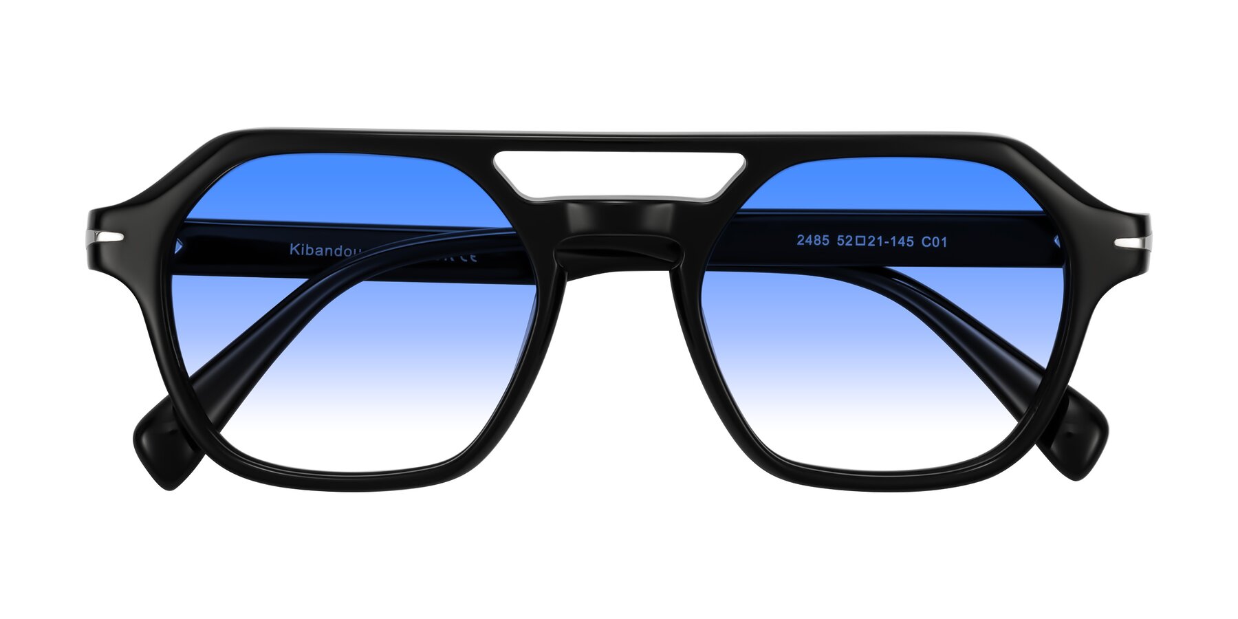 Folded Front of Kibandou in Black with Blue Gradient Lenses