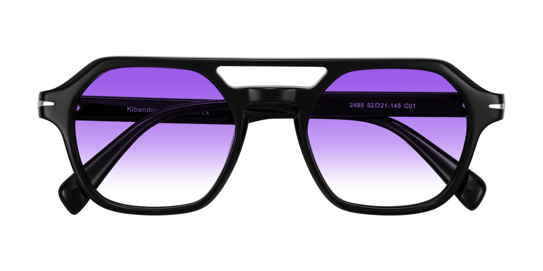 Folded Front of Kibandou in Black with Purple Gradient Lenses