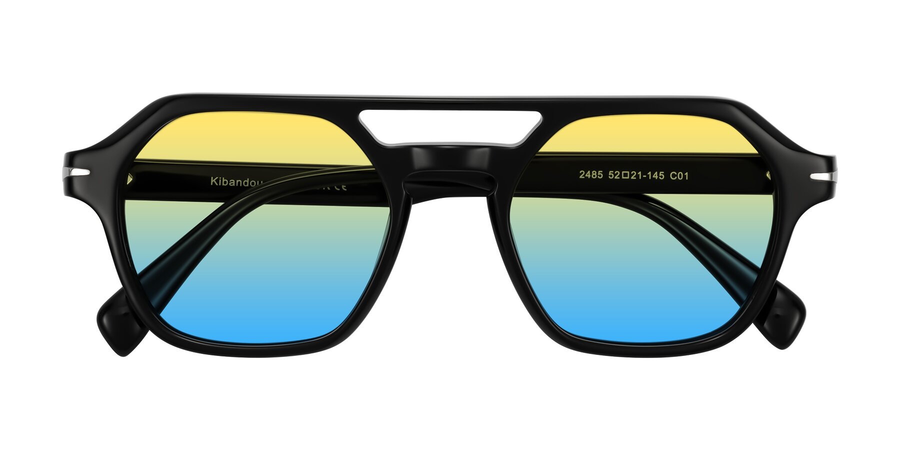 Folded Front of Kibandou in Black with Yellow / Blue Gradient Lenses