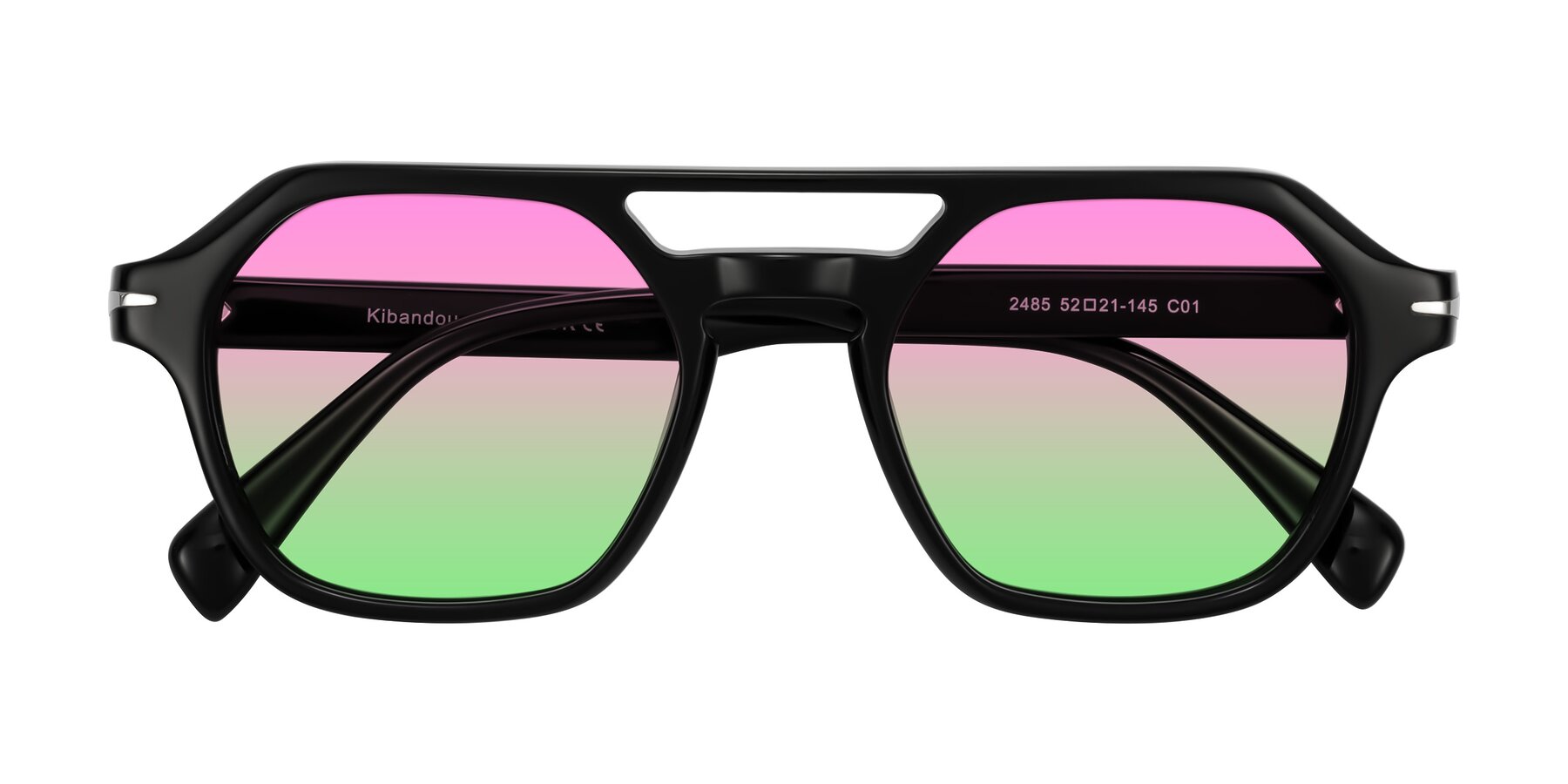 Folded Front of Kibandou in Black with Pink / Green Gradient Lenses