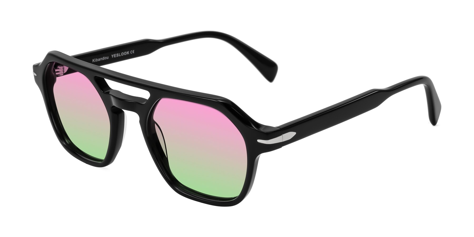 Angle of Kibandou in Black with Pink / Green Gradient Lenses