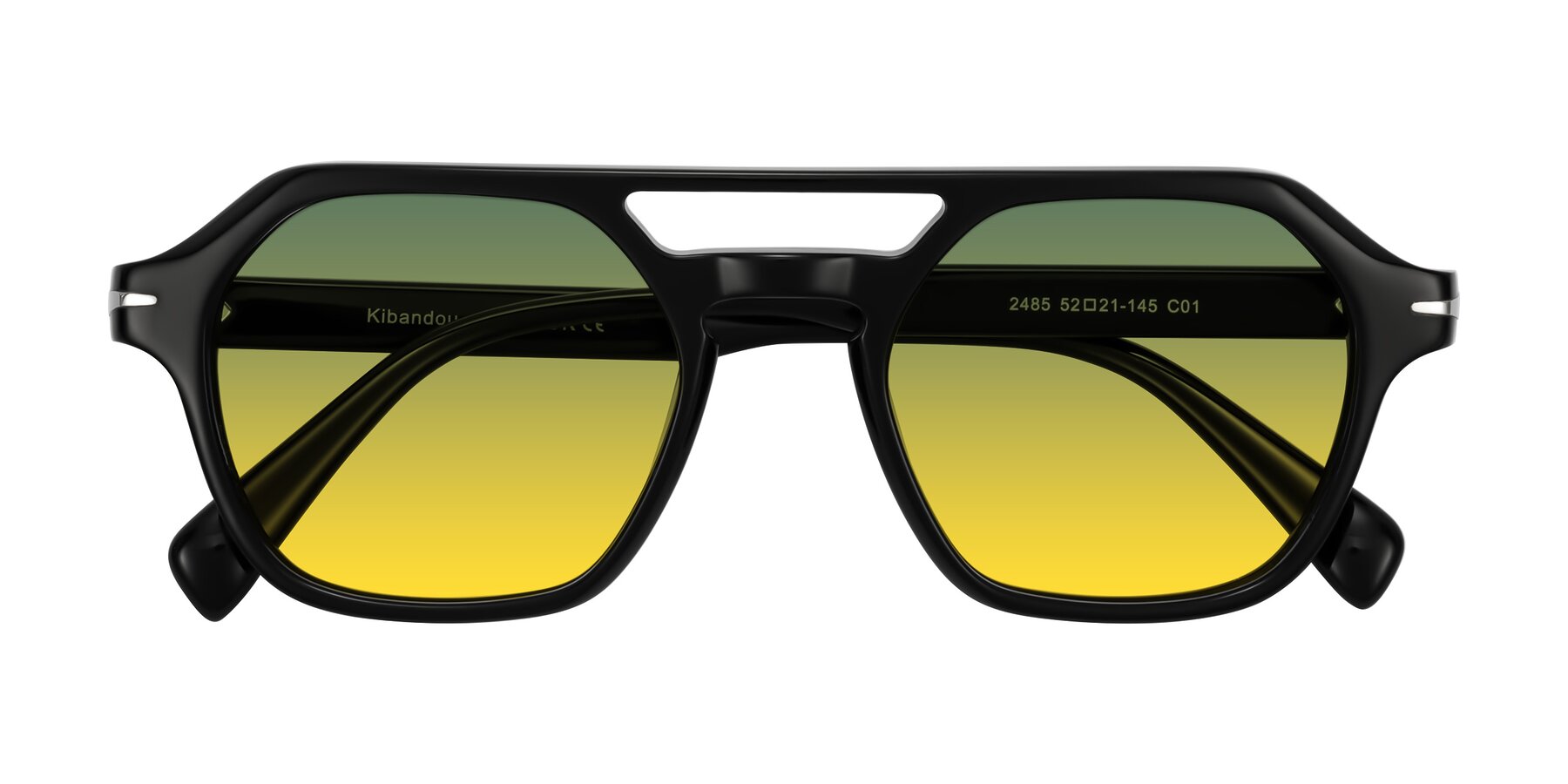Folded Front of Kibandou in Black with Green / Yellow Gradient Lenses