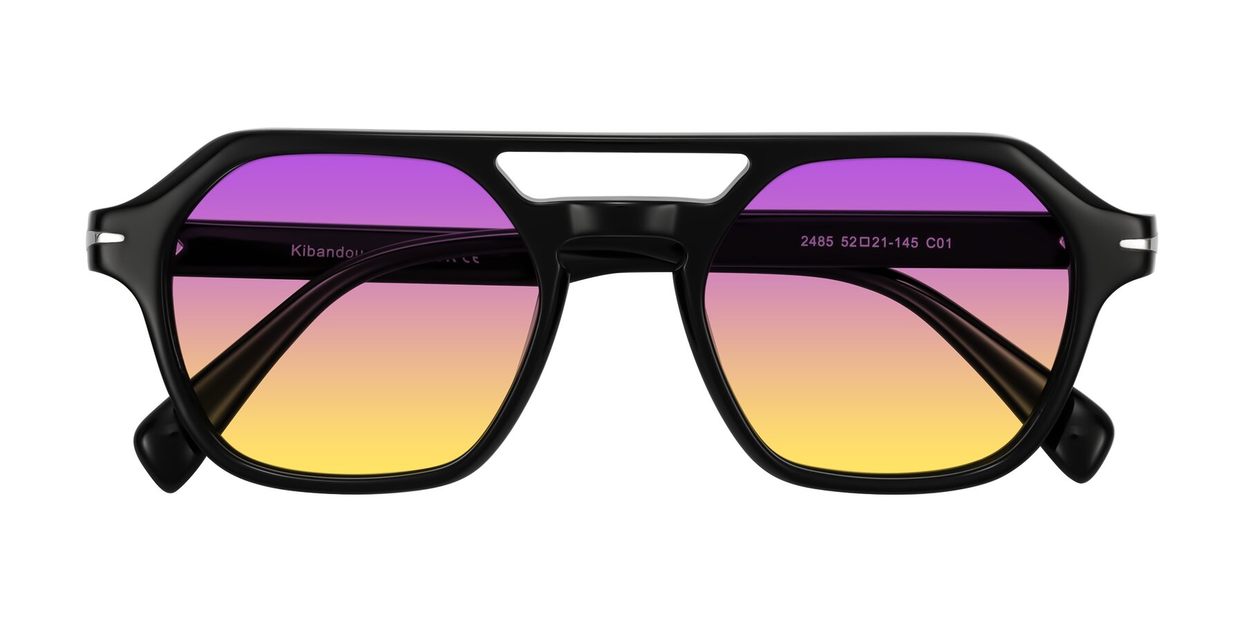 Folded Front of Kibandou in Black with Purple / Yellow Gradient Lenses
