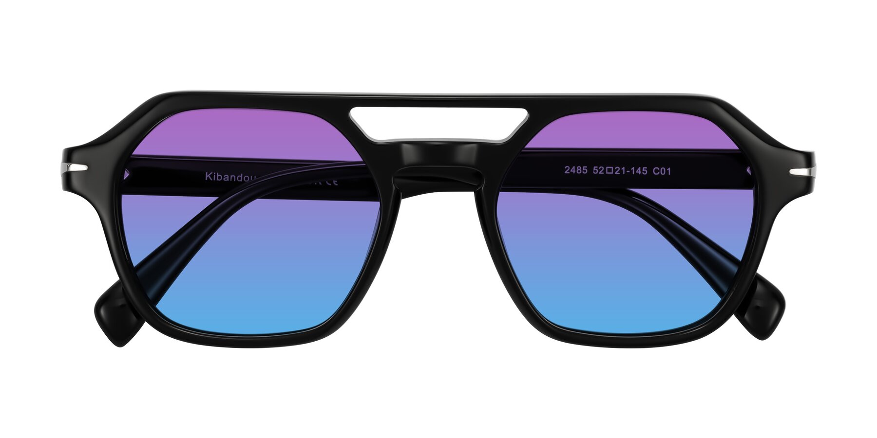 Folded Front of Kibandou in Black with Purple / Blue Gradient Lenses