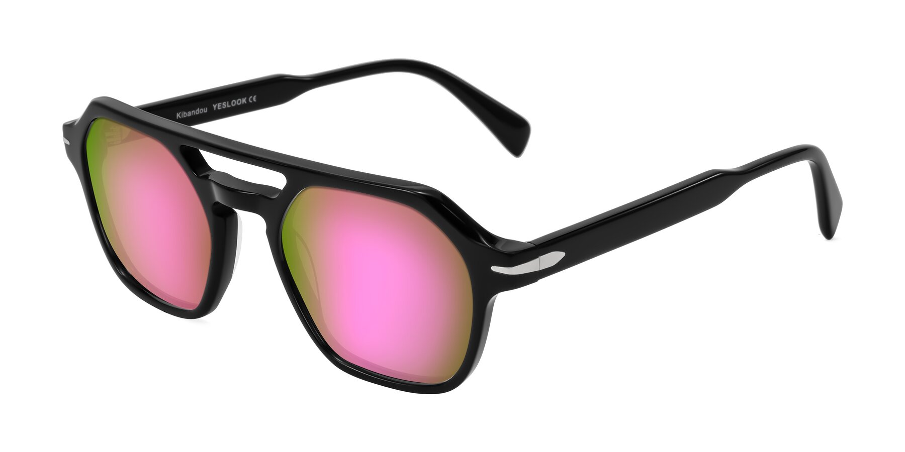 Angle of Kibandou in Black with Pink Mirrored Lenses