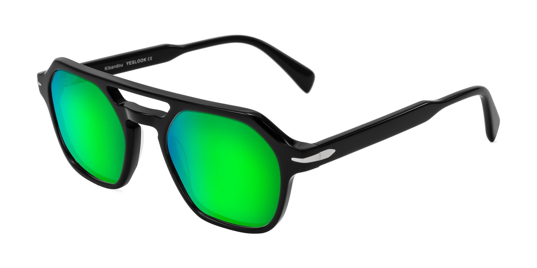 Angle of Kibandou in Black with Green Mirrored Lenses