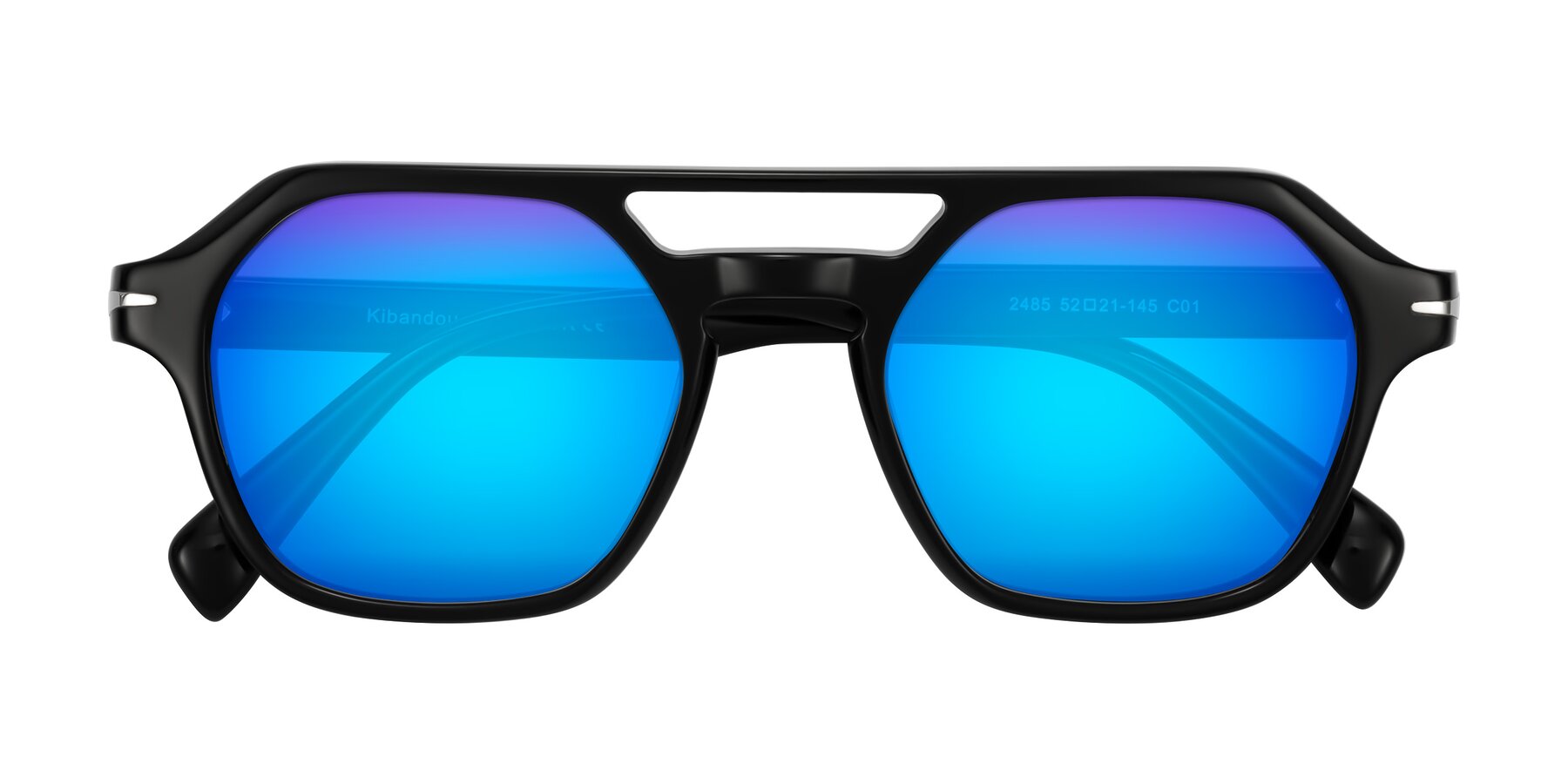 Folded Front of Kibandou in Black with Blue Mirrored Lenses