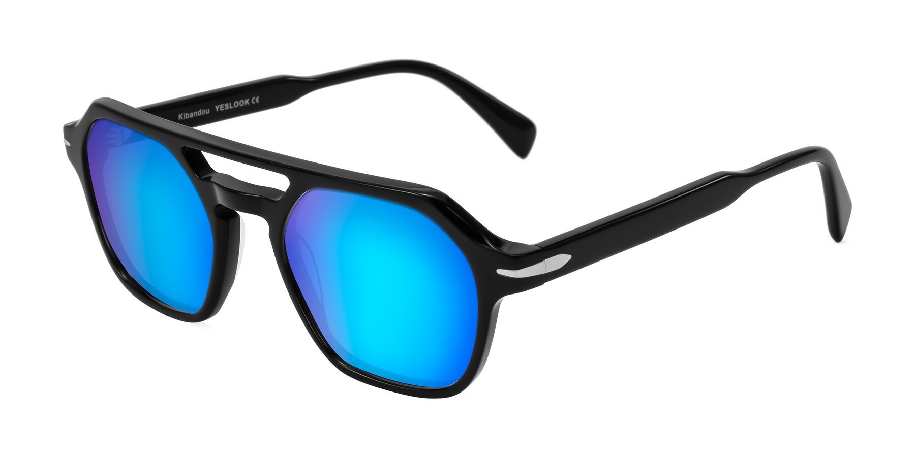 Angle of Kibandou in Black with Blue Mirrored Lenses