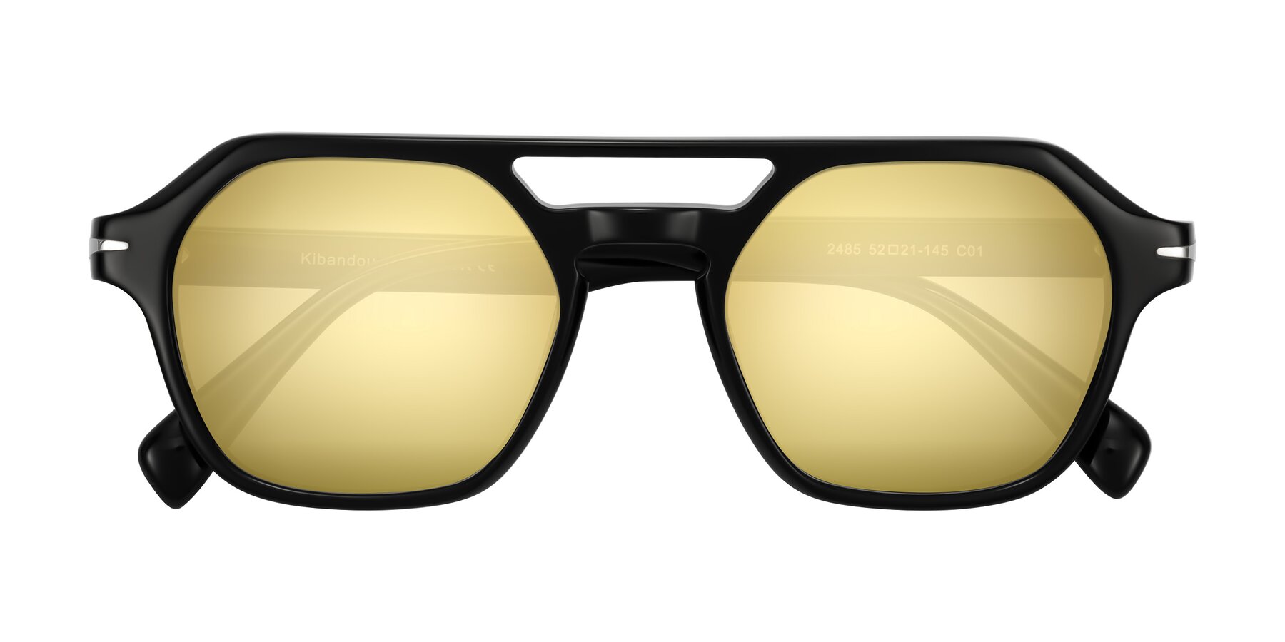 Folded Front of Kibandou in Black with Gold Mirrored Lenses