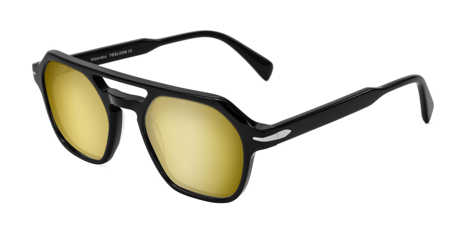 Angle of Kibandou in Black with Gold Mirrored Lenses