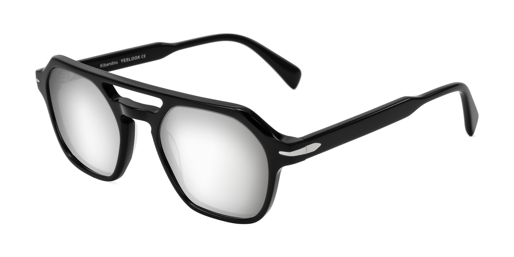 Angle of Kibandou in Black with Silver Mirrored Lenses