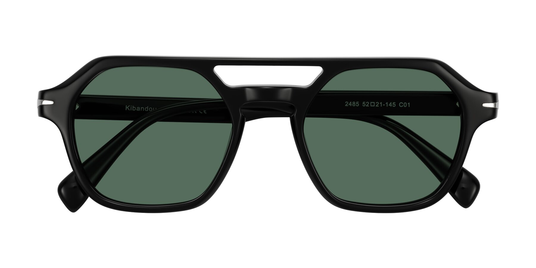 Folded Front of Kibandou in Black with Green Polarized Lenses