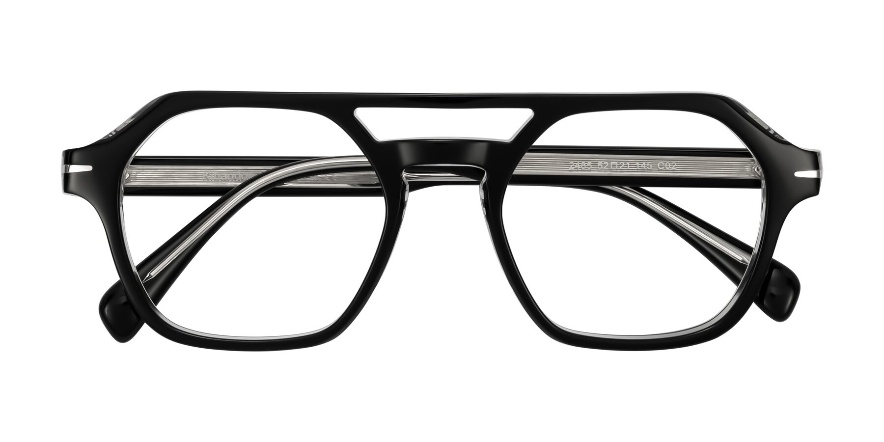 Folded Front of Kibandou in Black/Clear with Clear Eyeglass Lenses