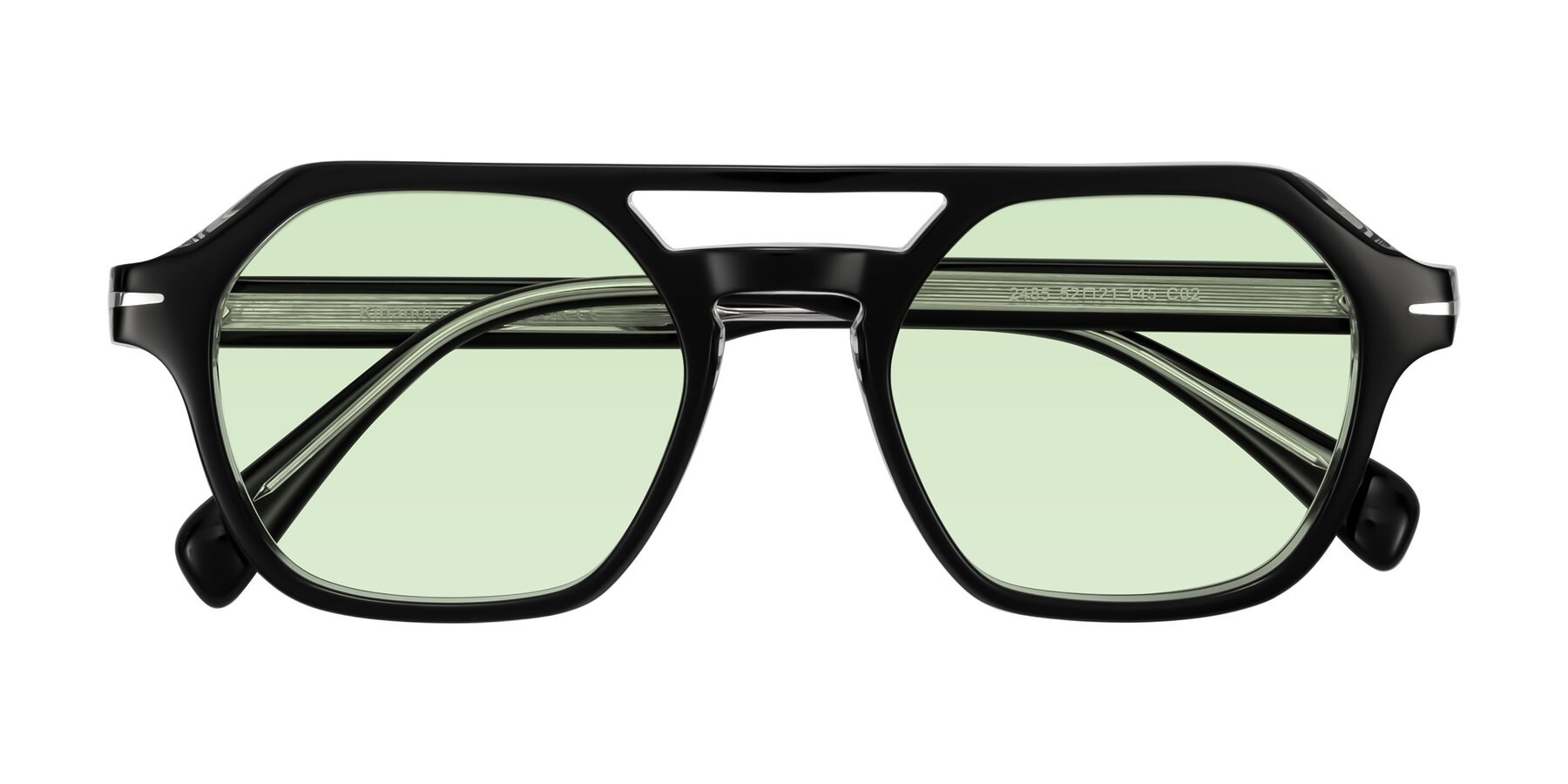 Folded Front of Kibandou in Black/Clear with Light Green Tinted Lenses