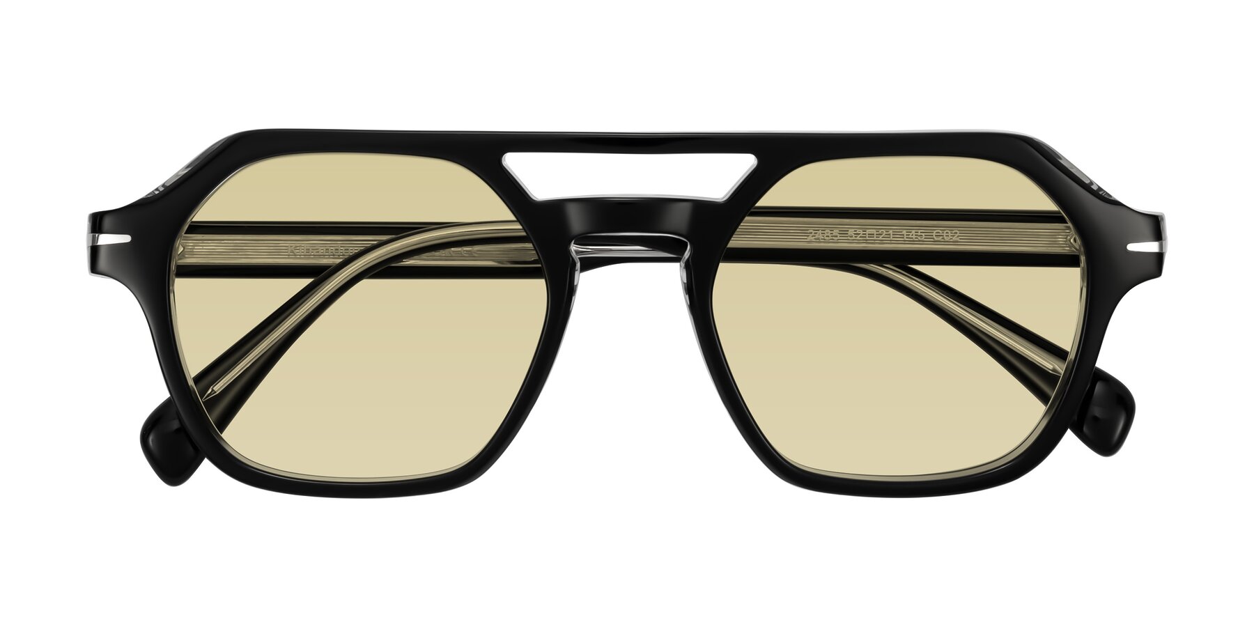 Folded Front of Kibandou in Black/Clear with Light Champagne Tinted Lenses